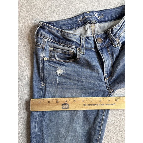 American Eagle Outfitters Skinny Kick Bootcut Jeans Womens 6 Blue Distressed - Picture 5 of 16